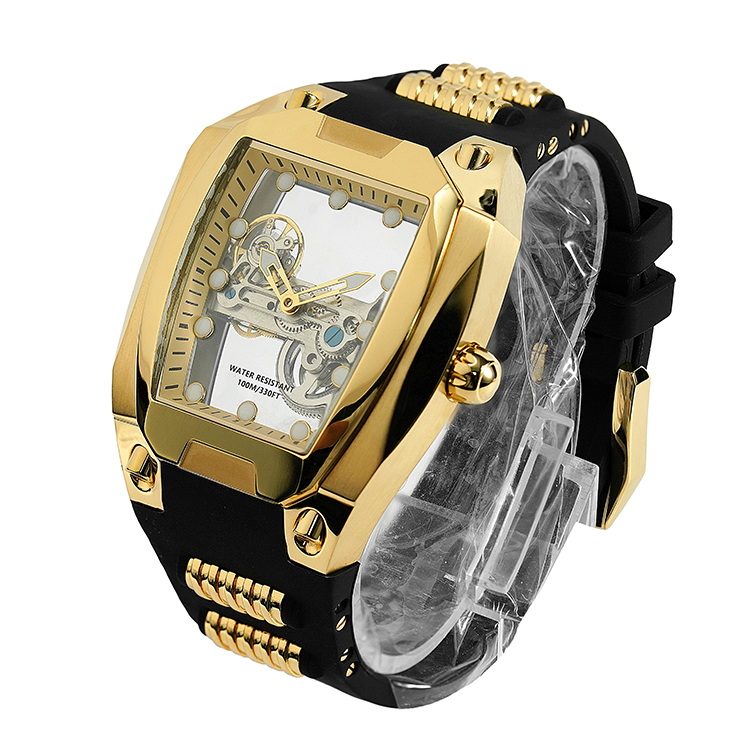 New Gold Stainless Steel Men's Mechanical Watch High End Quality Hollowed Out Automatic Watch 100M Waterproof Luminous Watch